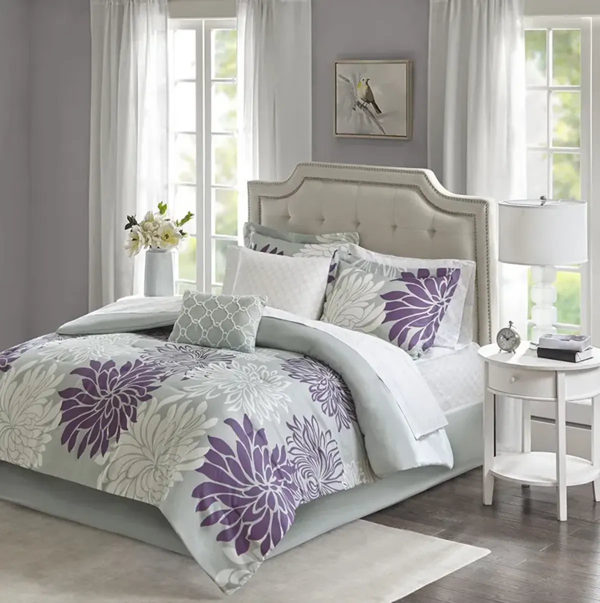 Madison Park Essentials Maible Purple 9 Piece Comforter Set with Cotton Bed Sheets