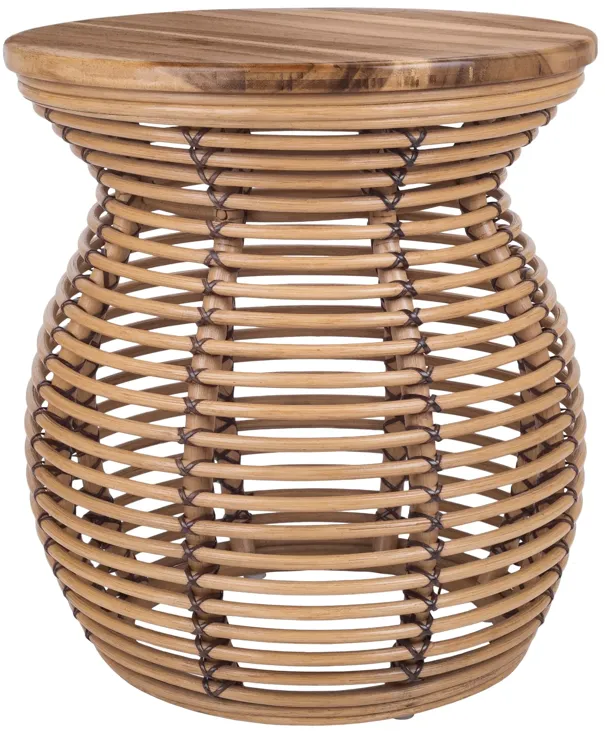 Quito Rattan Side/ End Table w/ Wood Top, Honey 