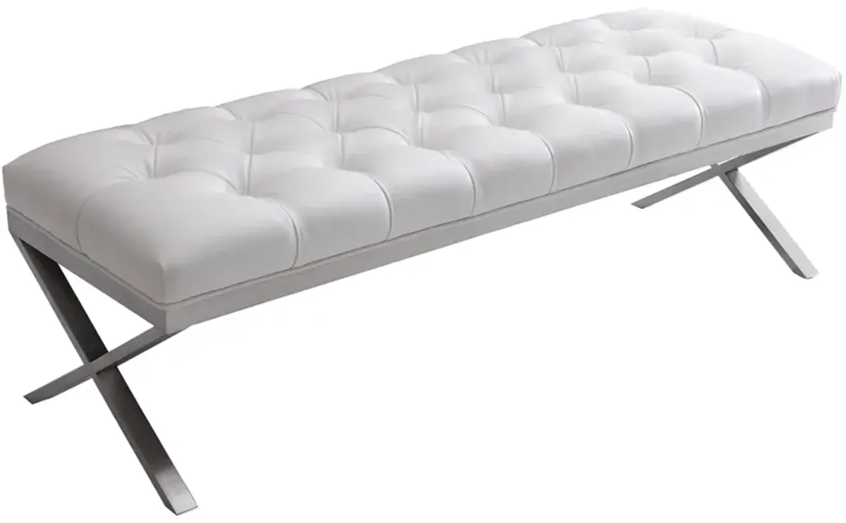 Milo Bench in Brushed Stainless Steel finish with White PU