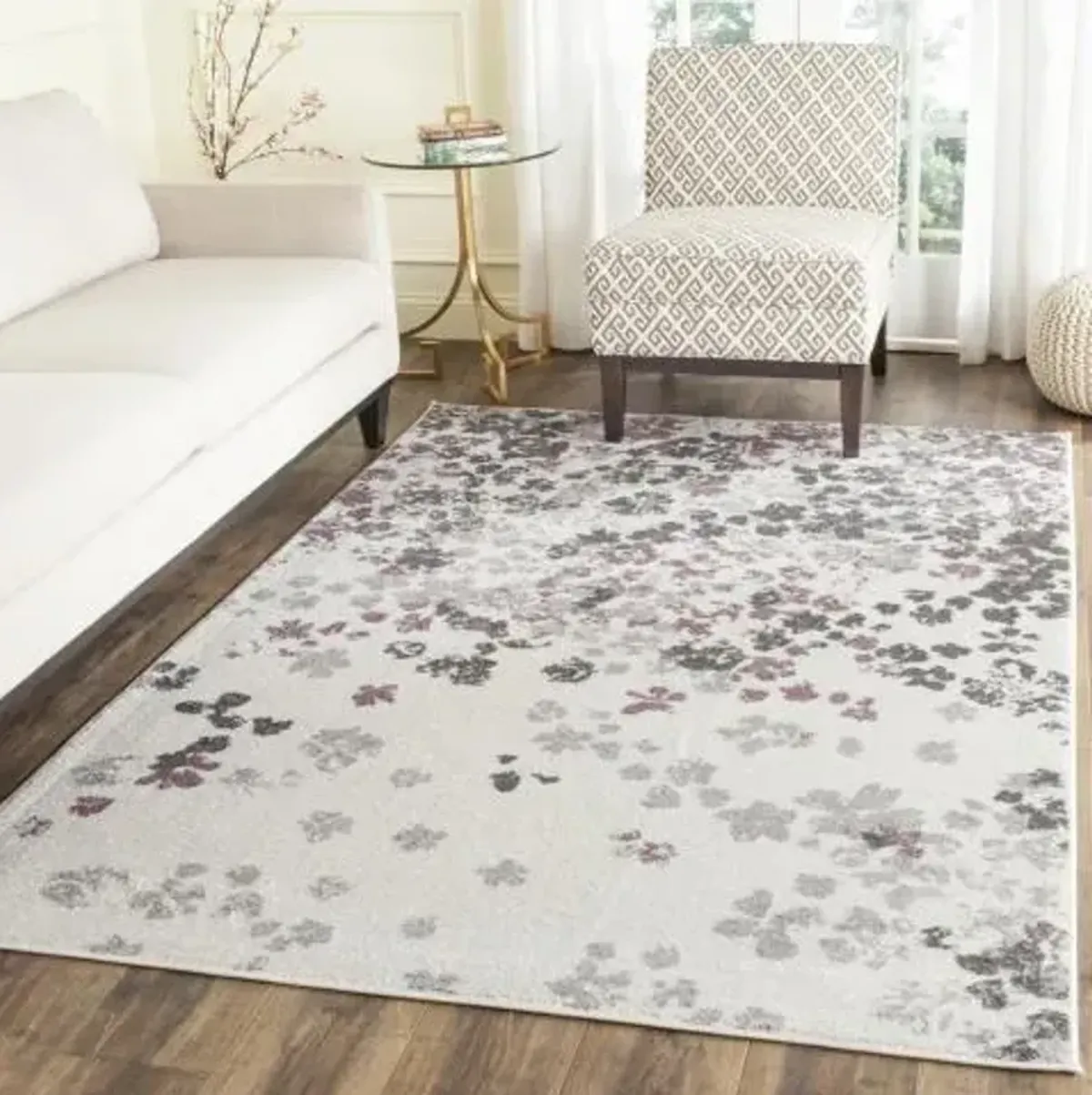 Adirondack Contemporary Ivory / Purple 6' X 6' Square Powerloomed Rug