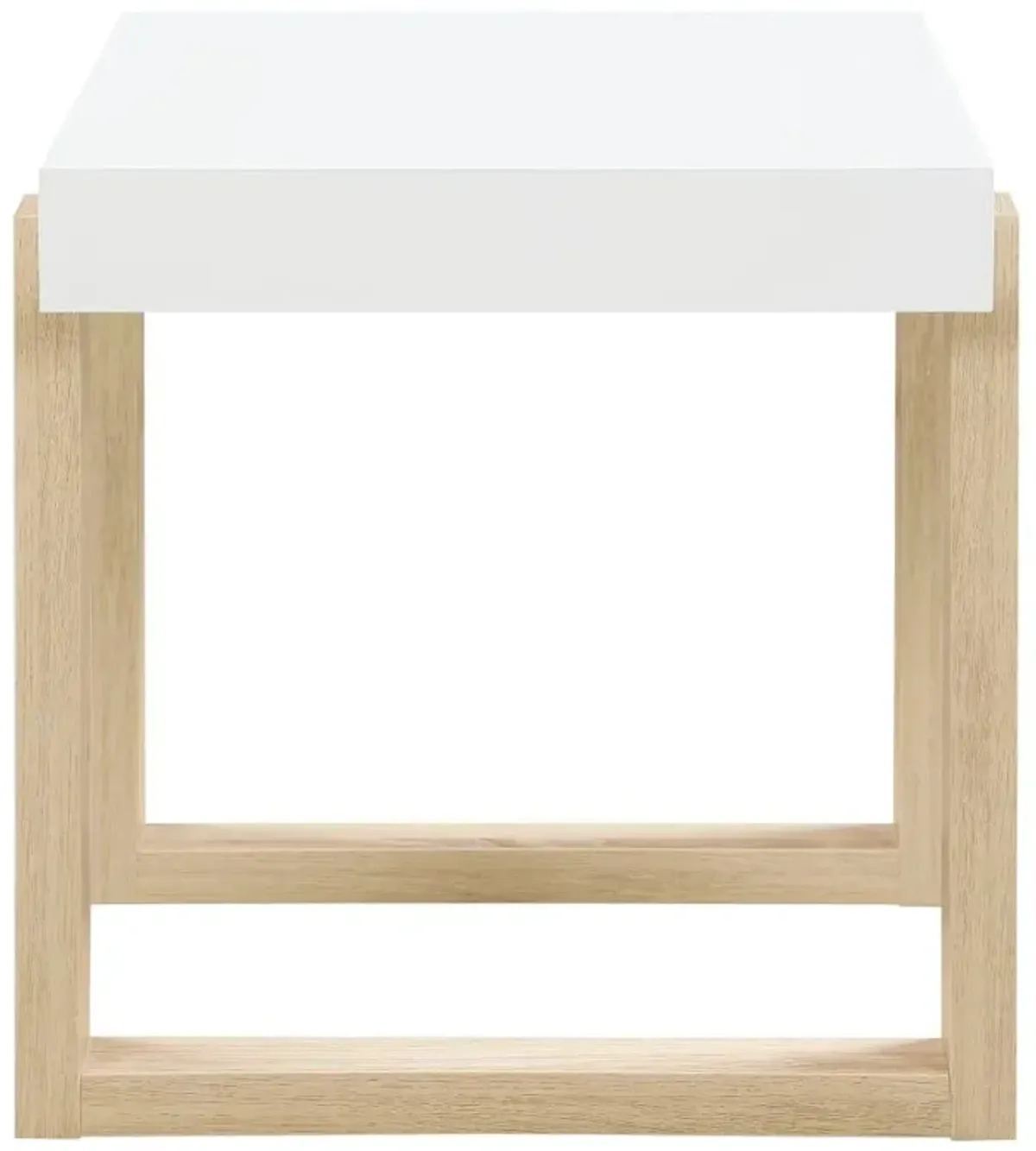 Pala Rectangular End Table with Sled Base White High Gloss and Natural