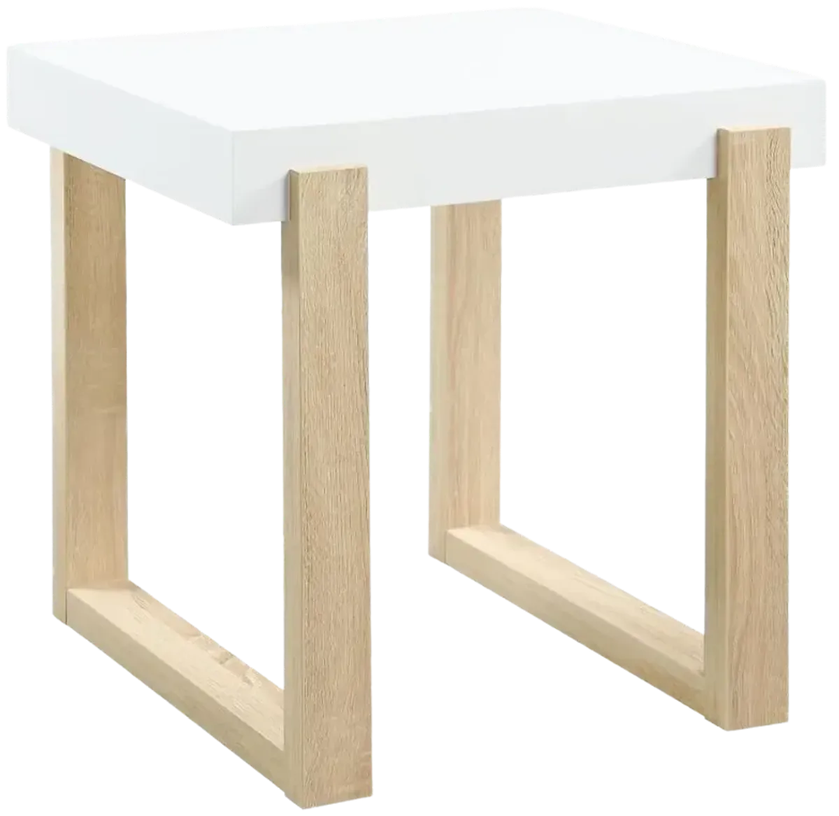 Pala Rectangular End Table with Sled Base White High Gloss and Natural