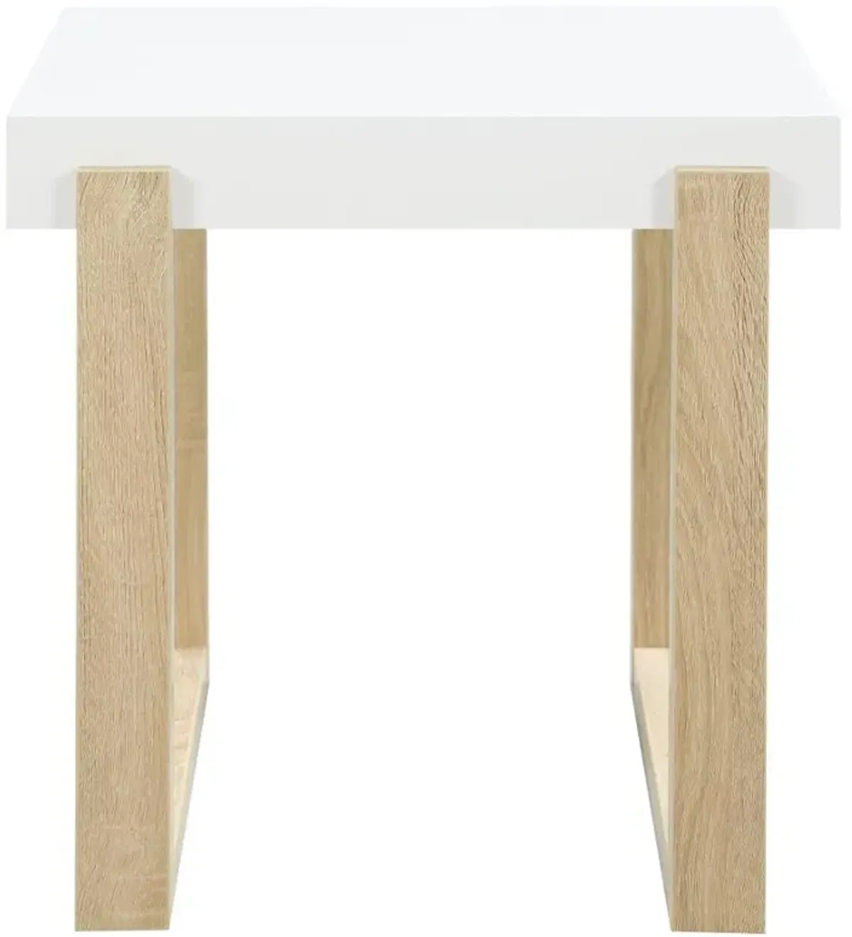 Pala Rectangular End Table with Sled Base White High Gloss and Natural