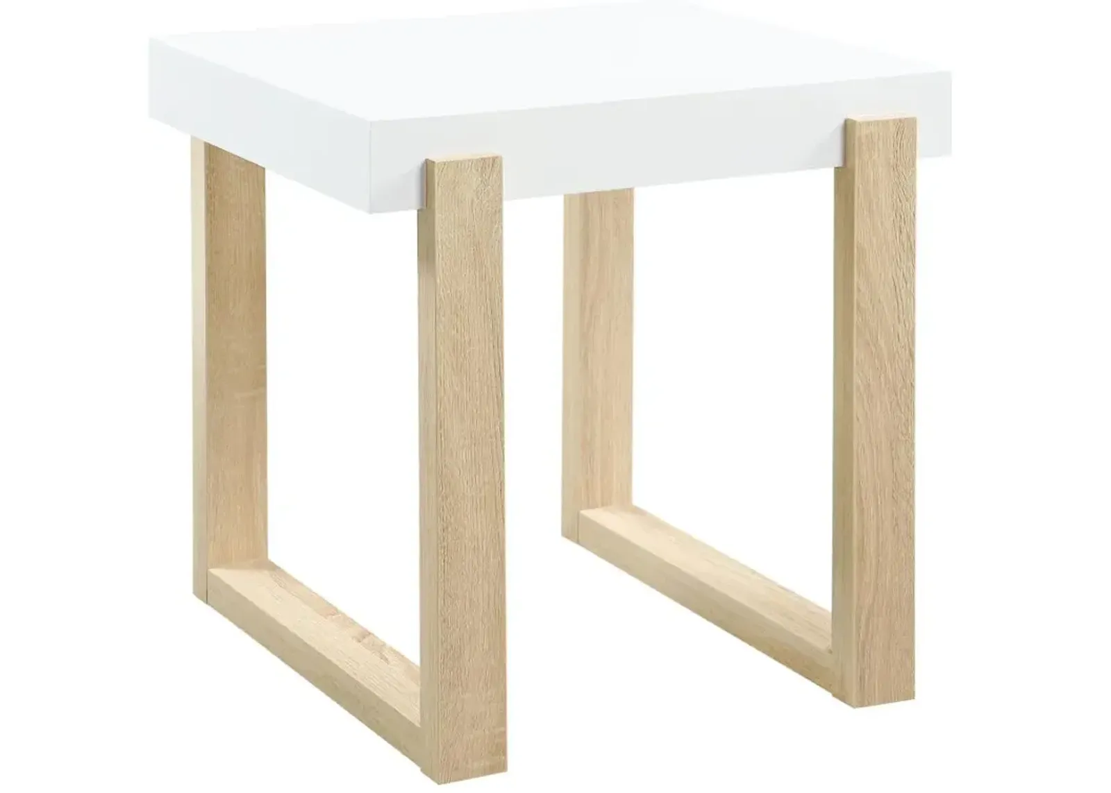 Pala Rectangular End Table with Sled Base White High Gloss and Natural