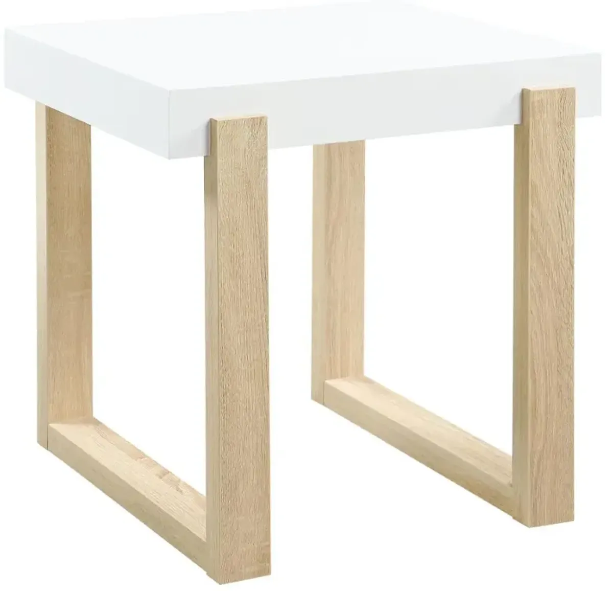 Pala Rectangular End Table with Sled Base White High Gloss and Natural