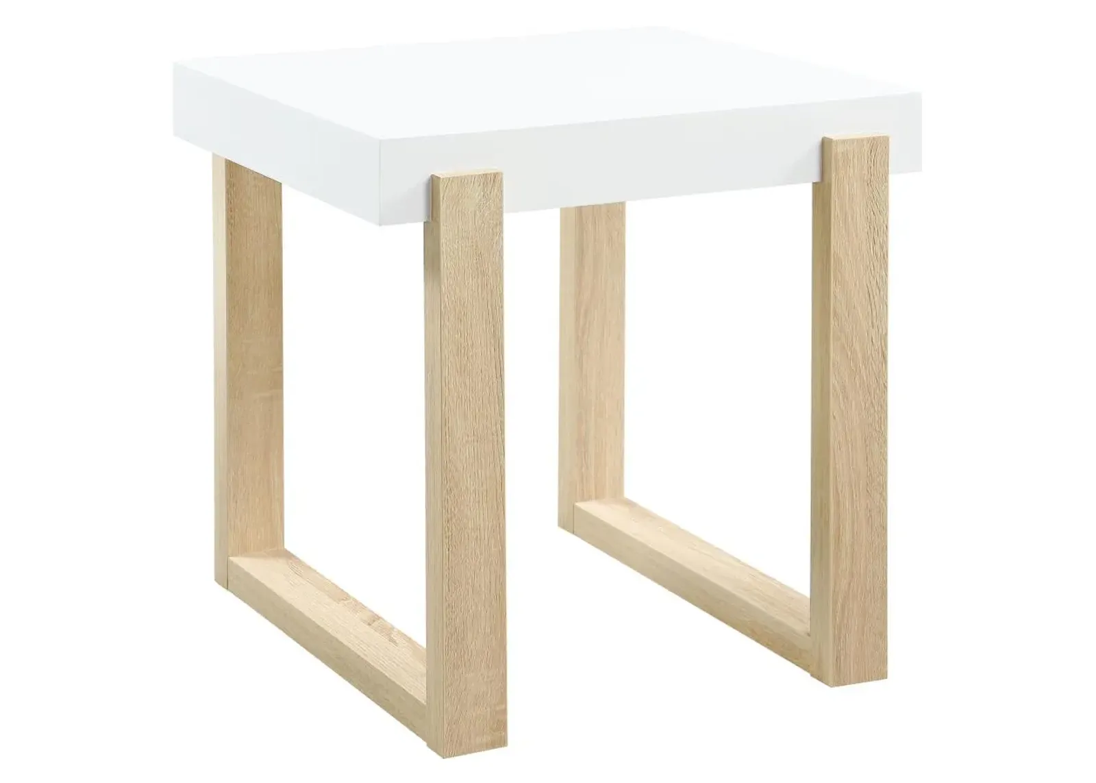 Pala Rectangular End Table with Sled Base White High Gloss and Natural