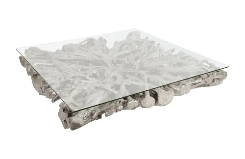 square root cast coffee table, with glass