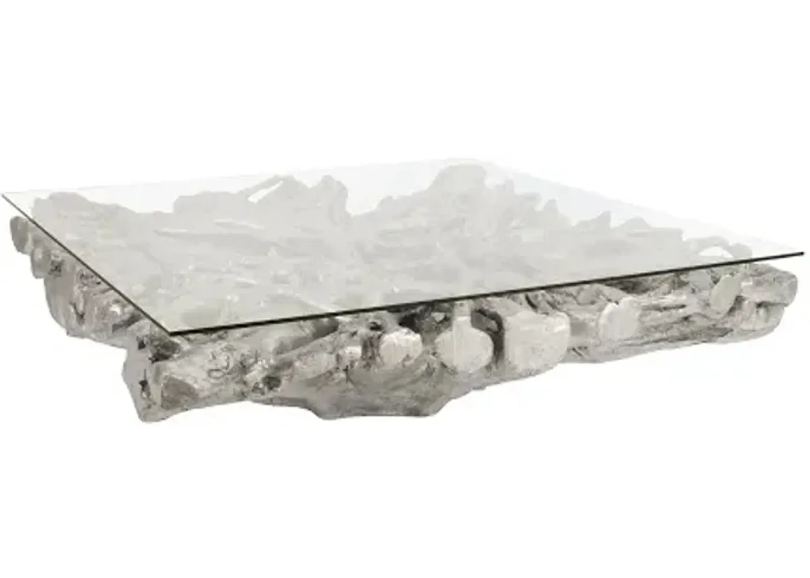 square root cast coffee table, with glass