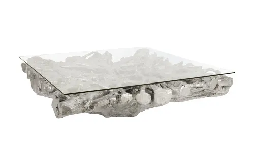 square root cast coffee table, with glass