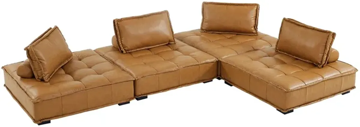 Saunter Tufted Vegan Leather Vegan Leather 4-Piece Sectional Sofa