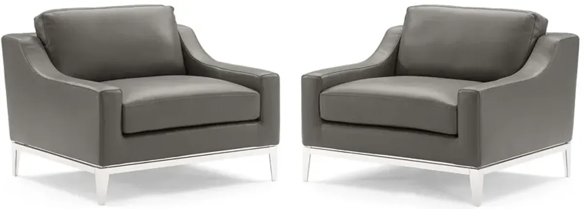 Harness Stainless Steel Base Leather Armchair Set of 2