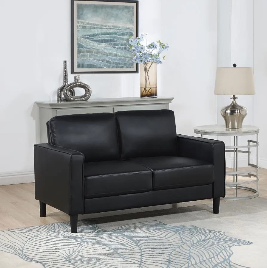 Ruth Upholstered Track Arm Faux Leather Loveseat Black