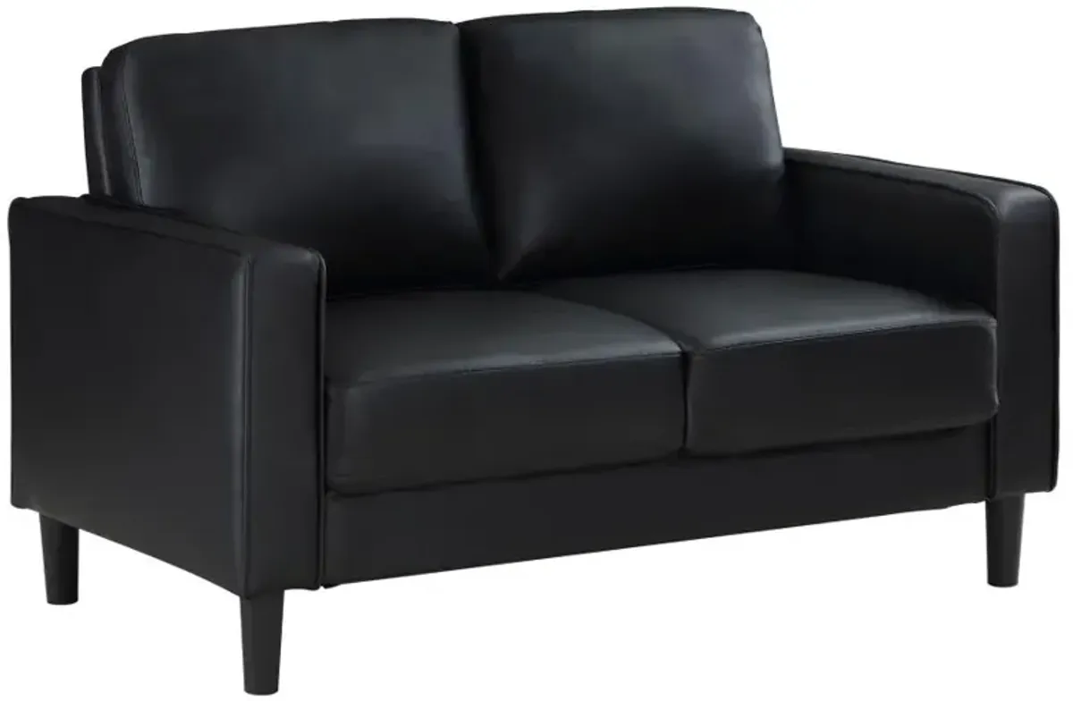 Ruth Upholstered Track Arm Faux Leather Loveseat Black