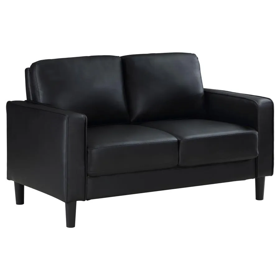 Ruth Upholstered Track Arm Faux Leather Loveseat Black