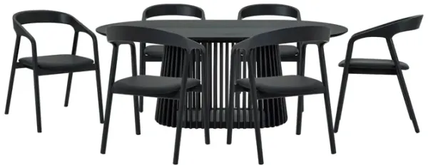 Pasadena Apache 7 Piece Oval Dining Set in Black Oak Finish with Black Faux Leather 