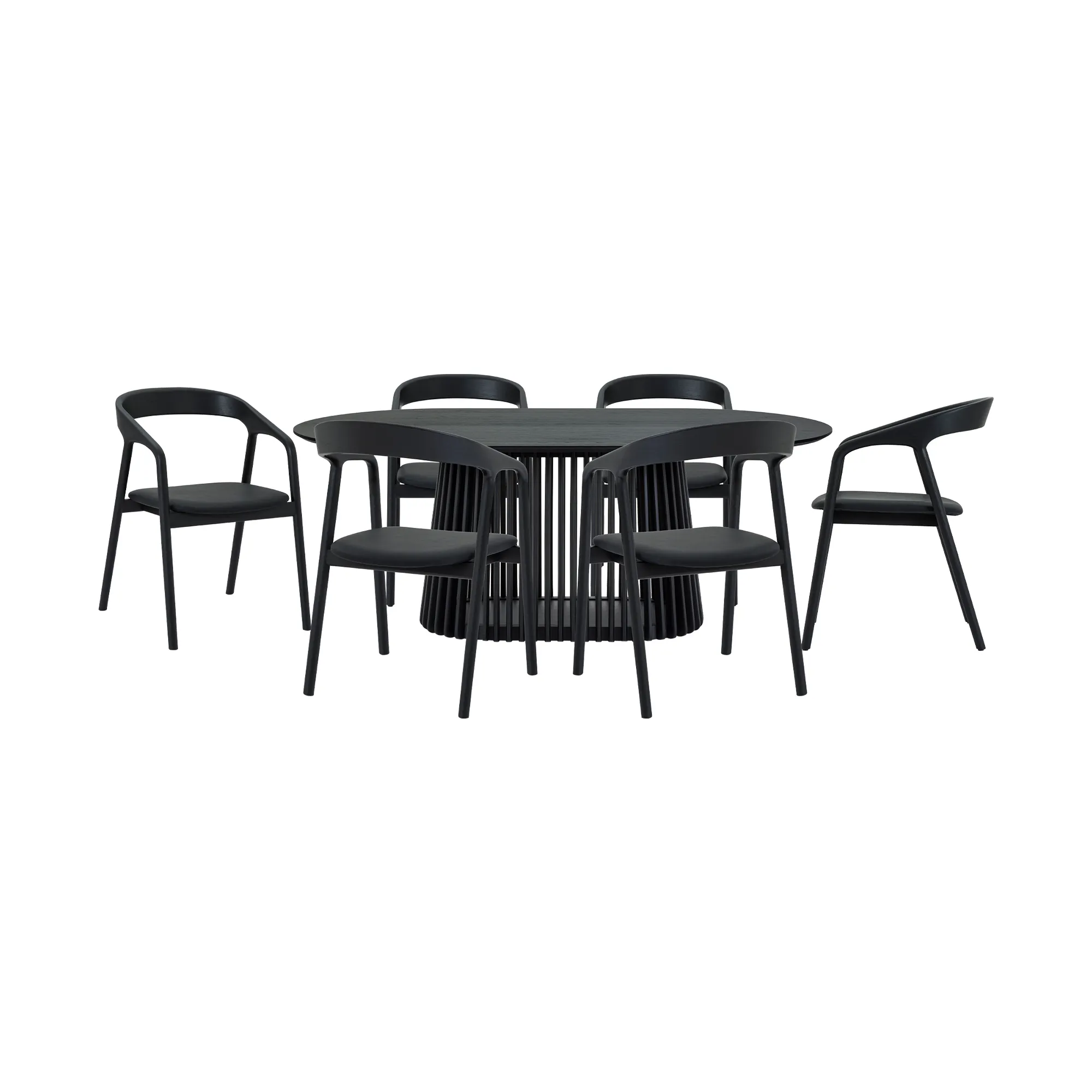 Pasadena Apache 7 Piece Oval Dining Set in Black Oak Finish with Black Faux Leather 