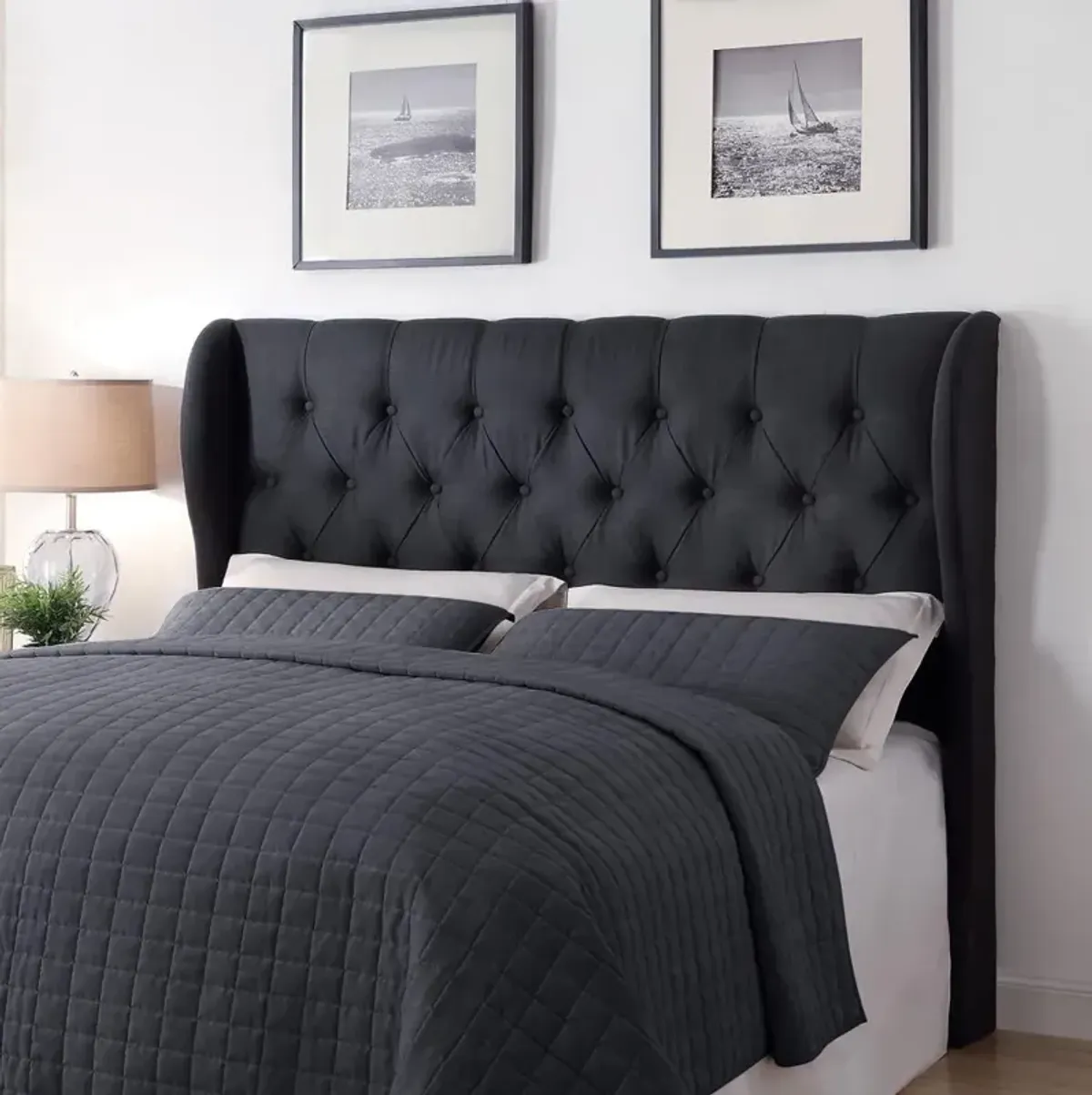 Murrieta King Tufted Upholstered Headboard Charcoal