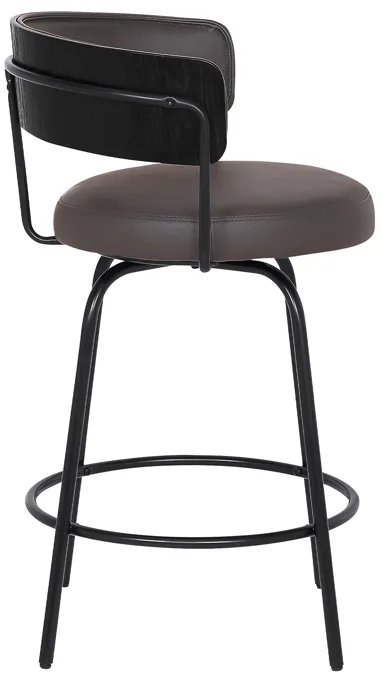 Avalon 26" Gray Faux Leather Swivel Barstool in Black Powder Coated Finish 