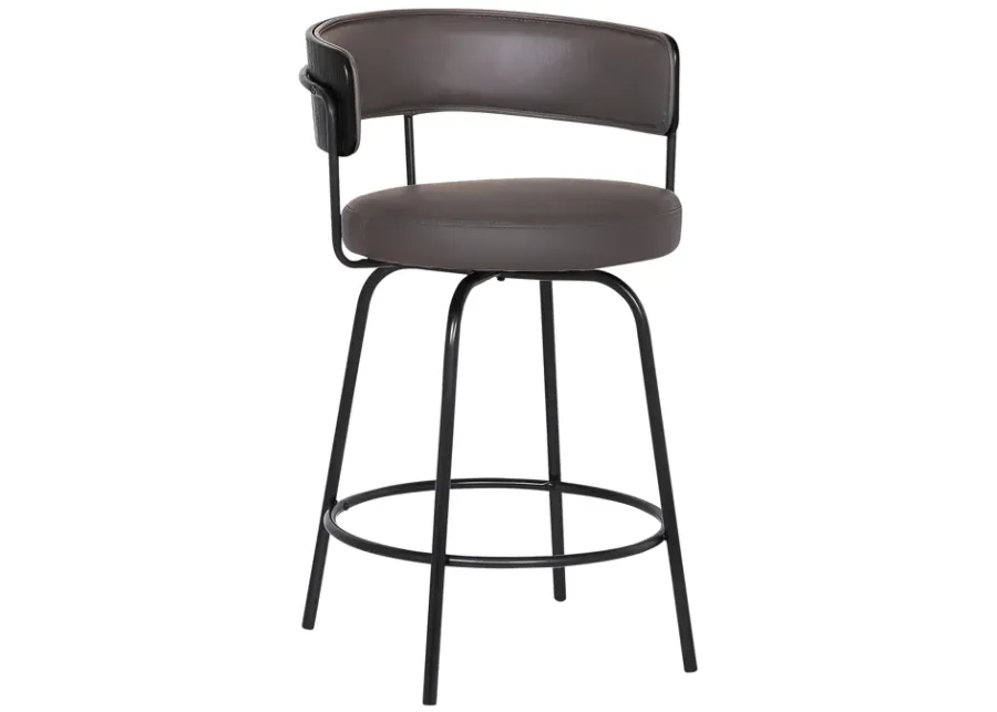 Avalon 26" Gray Faux Leather Swivel Barstool in Black Powder Coated Finish 