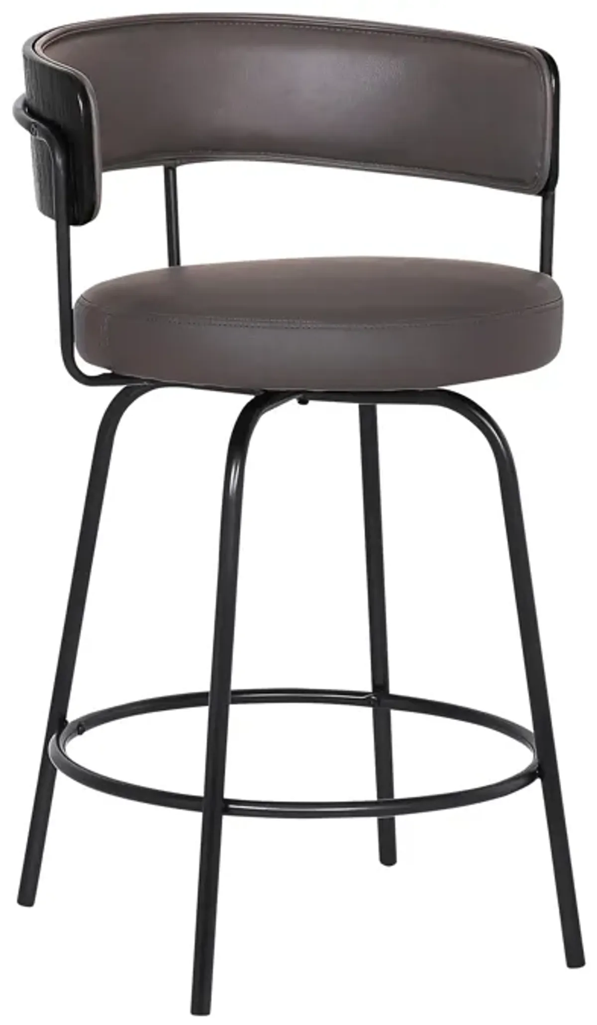 Avalon 26" Gray Faux Leather Swivel Barstool in Black Powder Coated Finish 