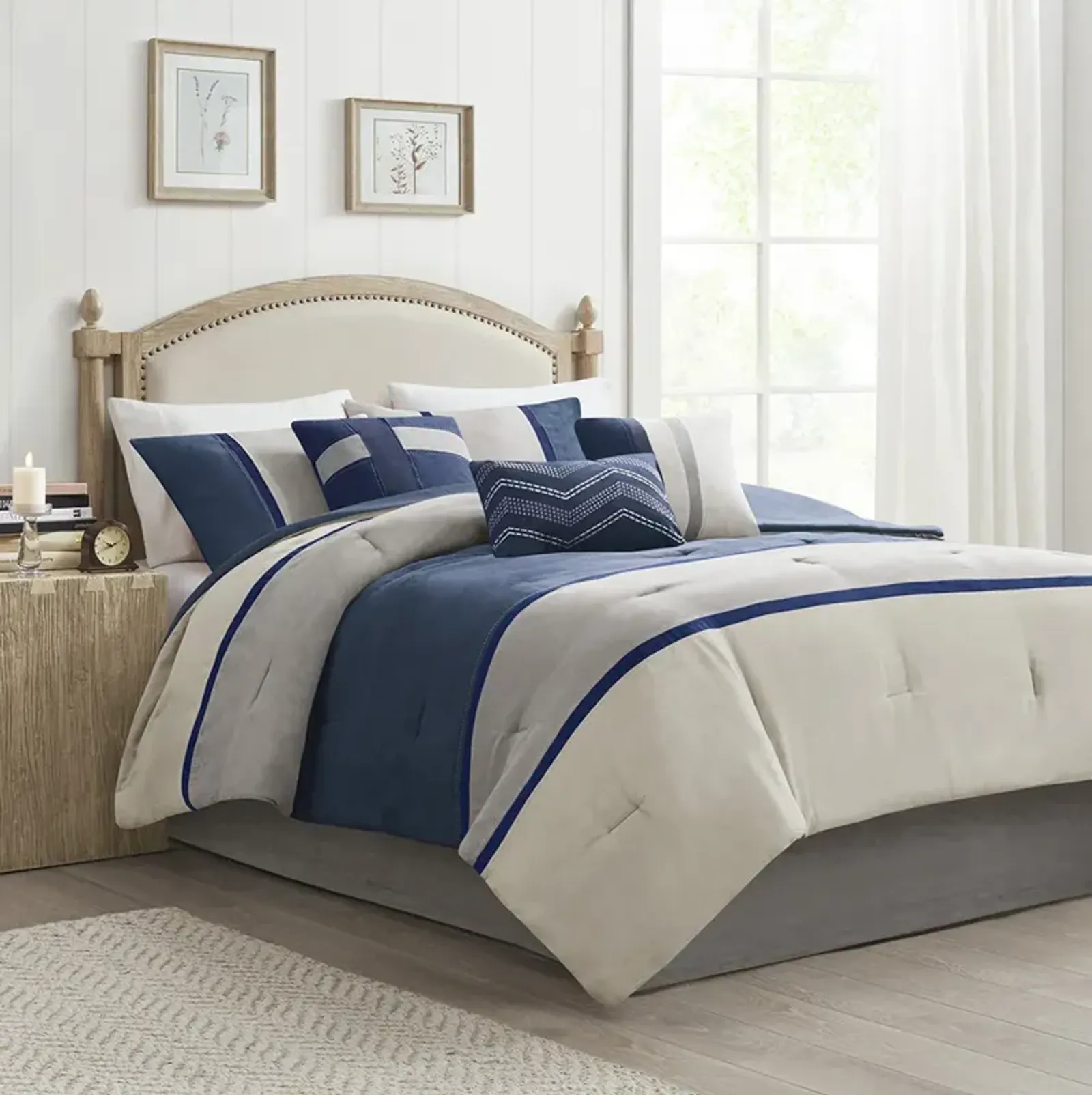 Madison Park Palisades Blue 7 Piece Faux Suede Comforter Set