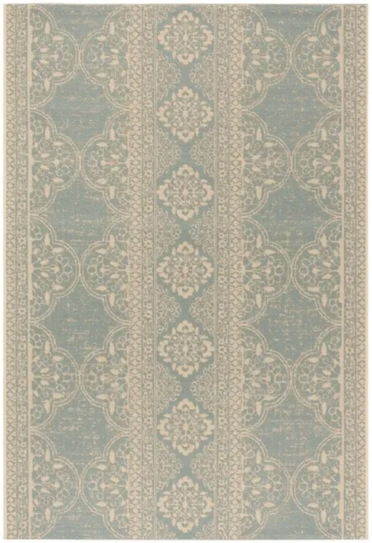 LINDEN 174 Collection LND174L-5 Cream / Aqua 5'-3" X 7'-6"