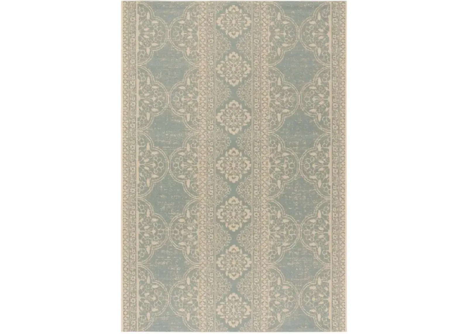 LINDEN 174 Collection LND174L-5 Cream / Aqua 5'-3" X 7'-6"