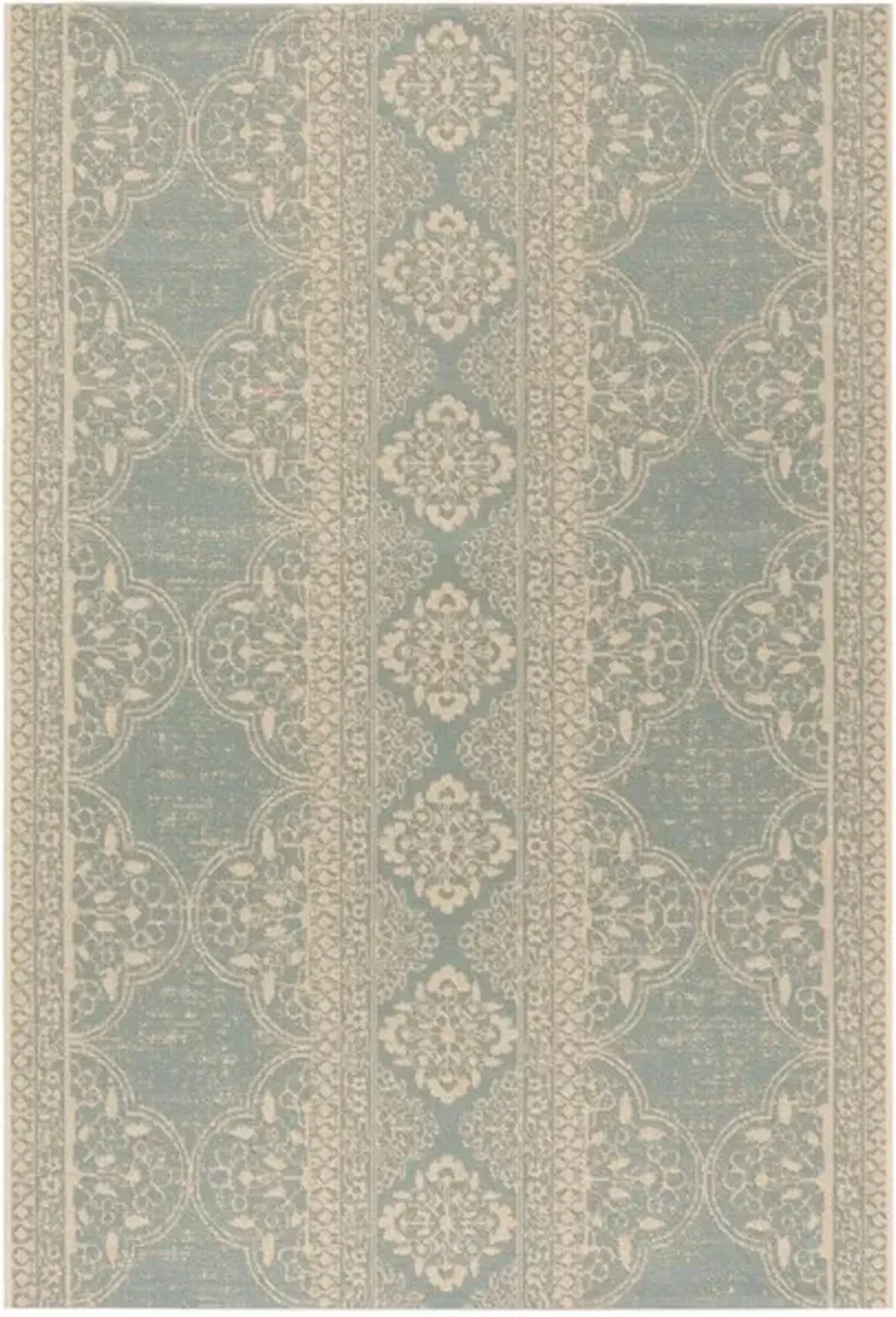 LINDEN 174 Collection LND174L-5 Cream / Aqua 5'-3" X 7'-6"