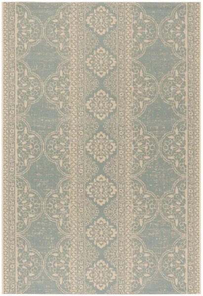 LINDEN 174 Collection LND174L-5 Cream / Aqua 5'-3" X 7'-6"