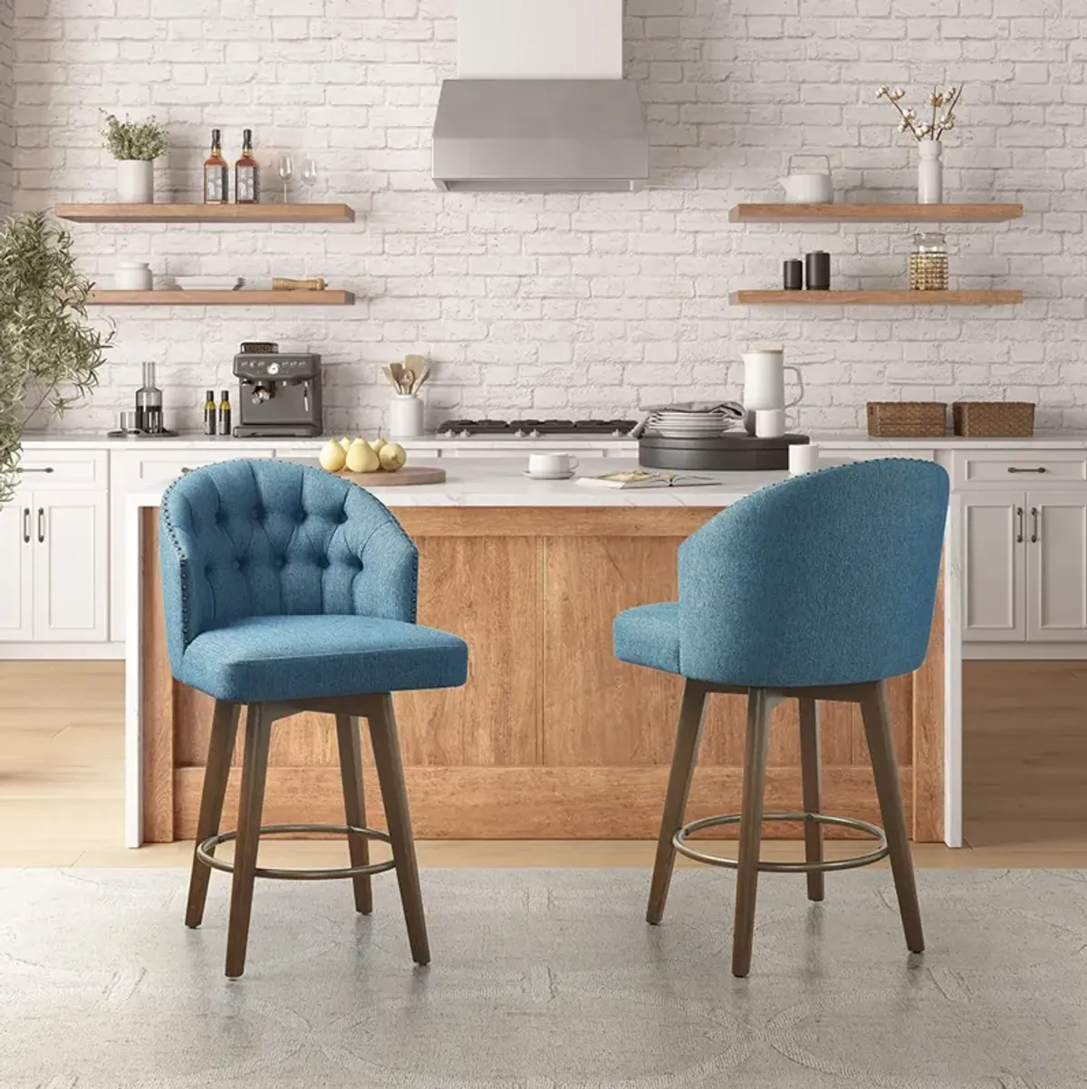 Madison Park Onyx Blue Upholstered 360 Degree Swivel Counter Stool 26" H