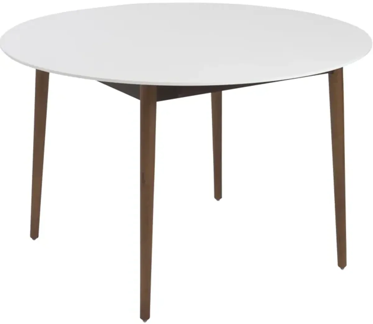 Manon Round Dining Table in Matte White with Dark Walnut Legs