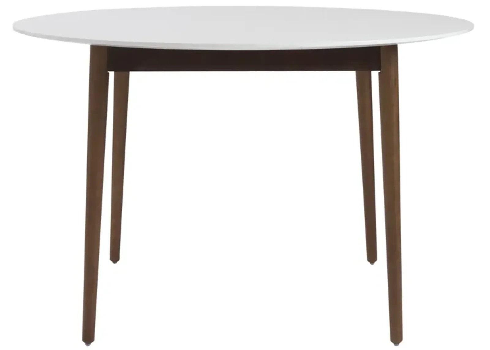 Manon Round Dining Table in Matte White with Dark Walnut Legs