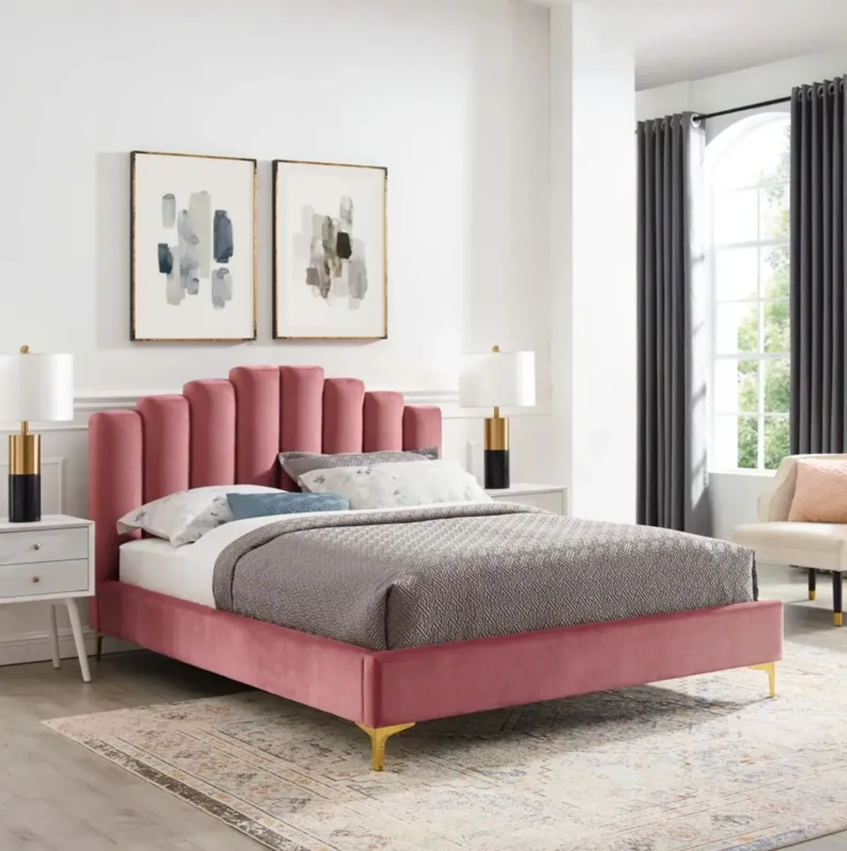 Olivia Queen Performance Velvet Platform Bed