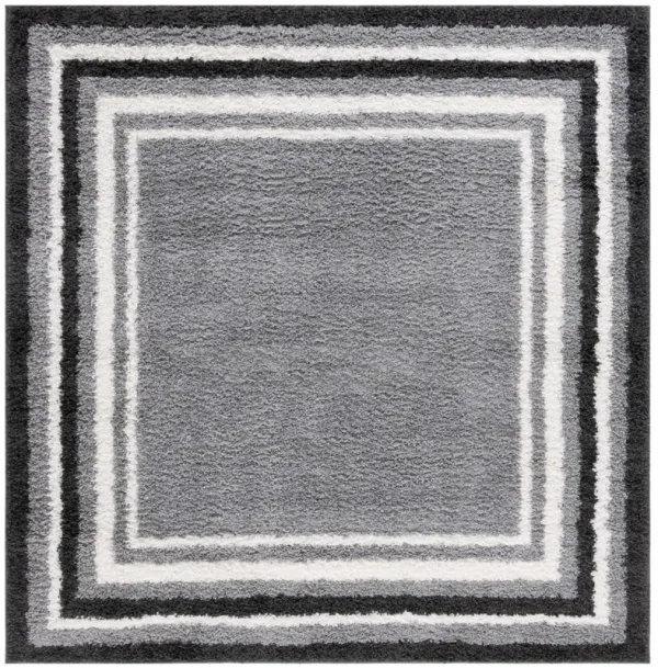 BORDER & STRIPE SHAG 251 Grey 6'-7' X 6'-7' Square Square Rug
