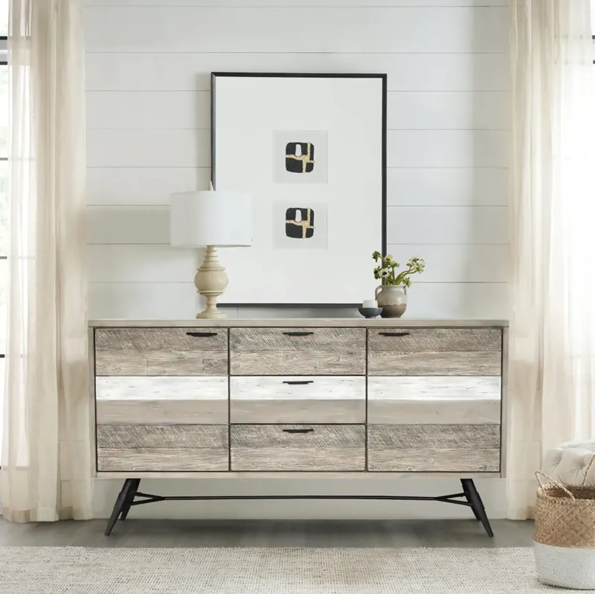 Bridges Sideboard Buffet Cabinet in Two Tone Acacia Wood