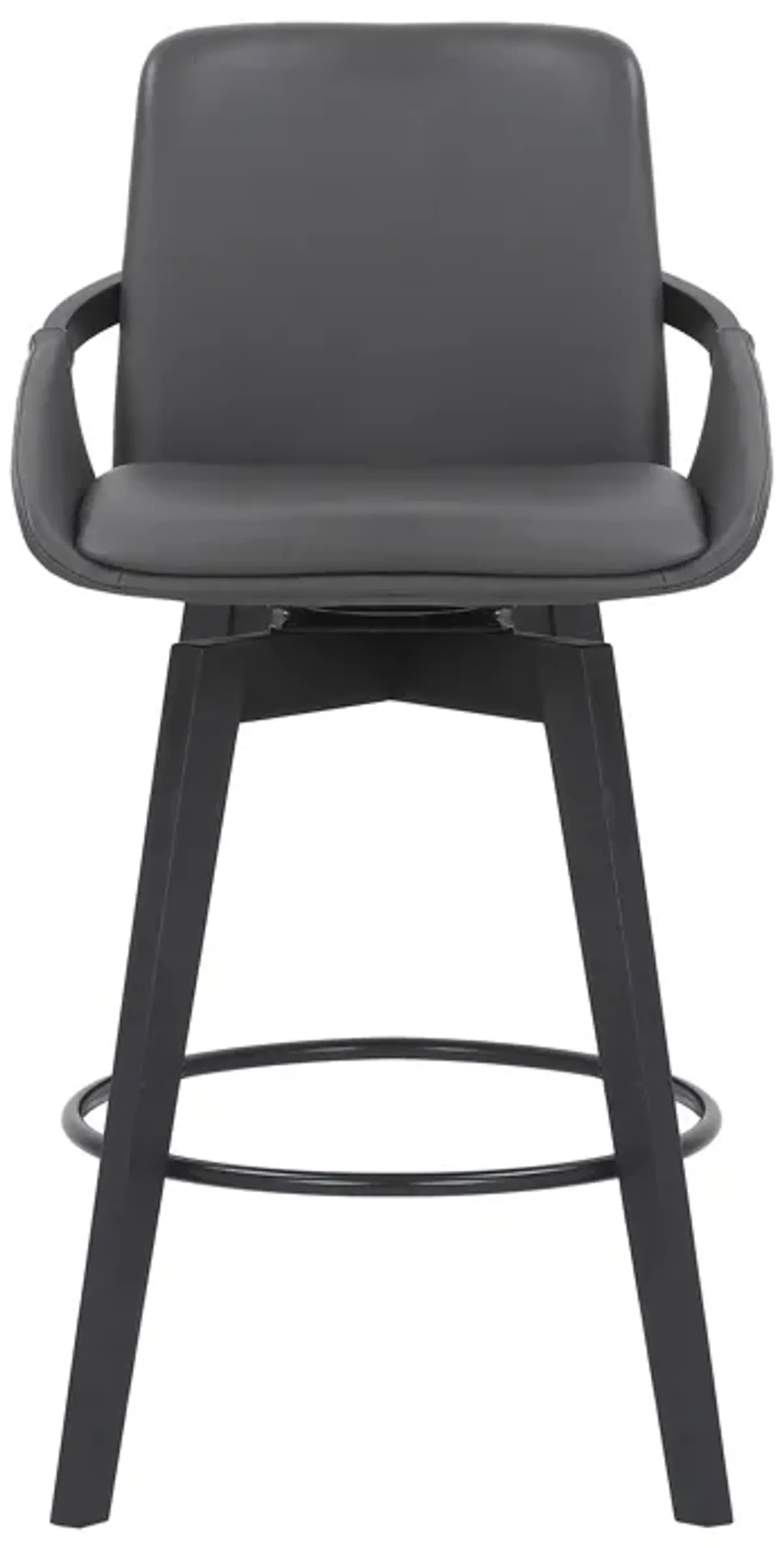 Baylor 26" Gray Faux Leather and Black Wood Swivel Bar Stool