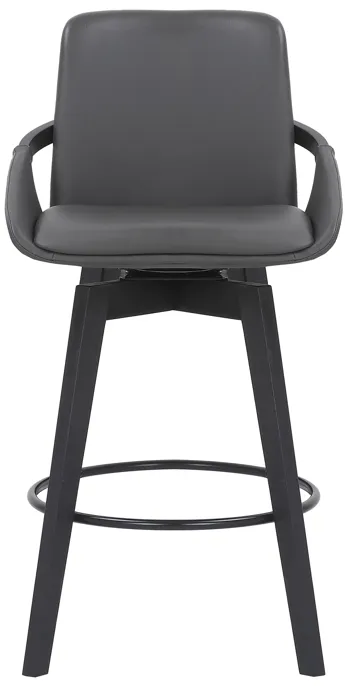 Baylor 26" Gray Faux Leather and Black Wood Swivel Bar Stool