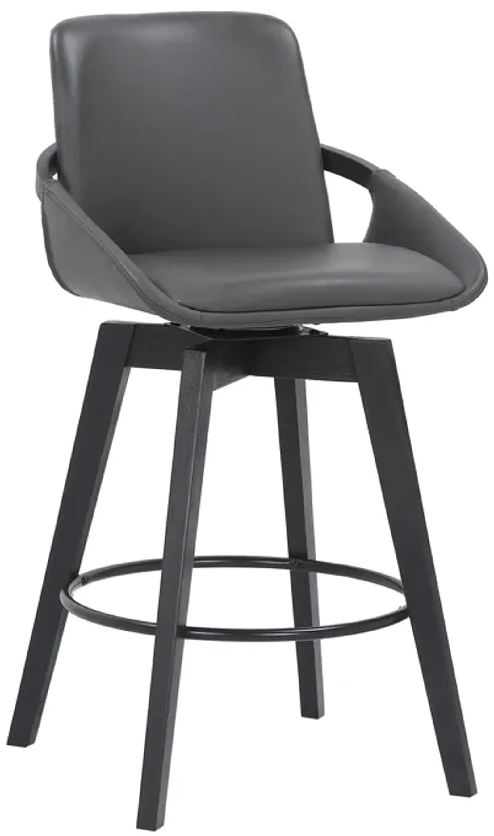 Baylor 26" Gray Faux Leather and Black Wood Swivel Bar Stool