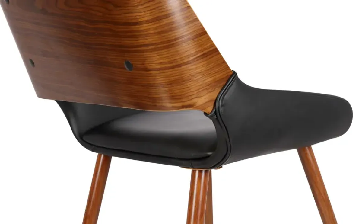 Panda Mid-Century Dining Chair in Walnut Finish and Black Faux Leather