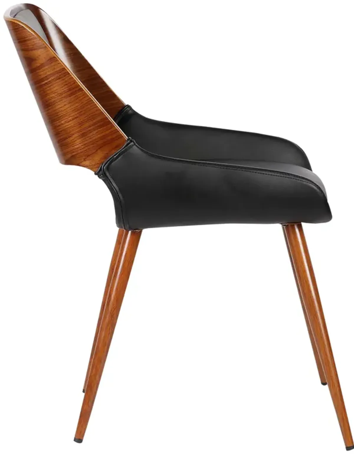 Panda Mid-Century Dining Chair in Walnut Finish and Black Faux Leather