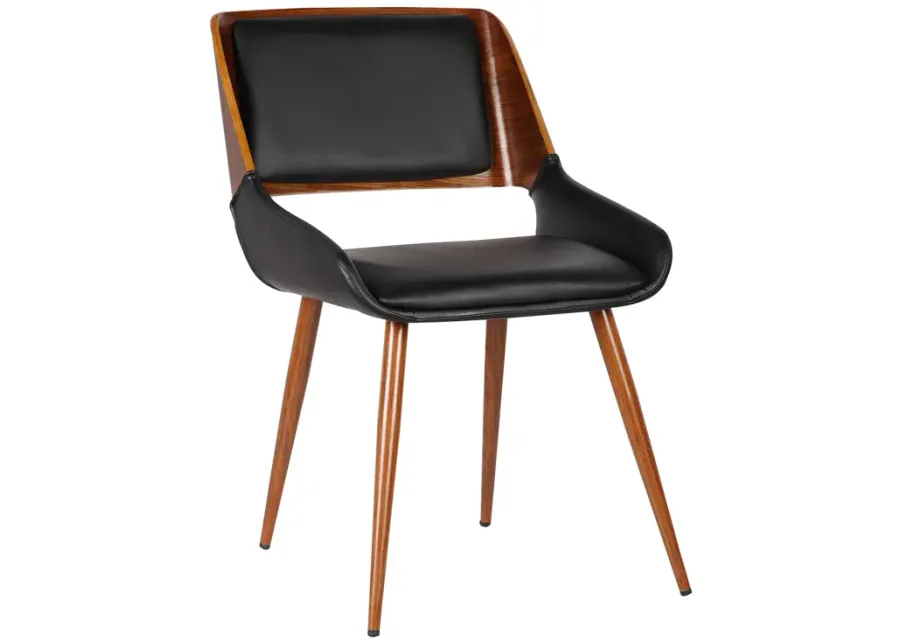 Panda Mid-Century Dining Chair in Walnut Finish and Black Faux Leather