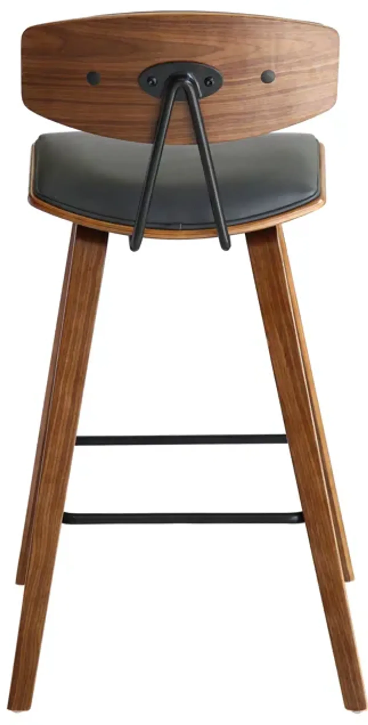 Fox 28.5" Bar Height Grey Faux Leather and Walnut Wood Mid-Century Modern Bar Stool