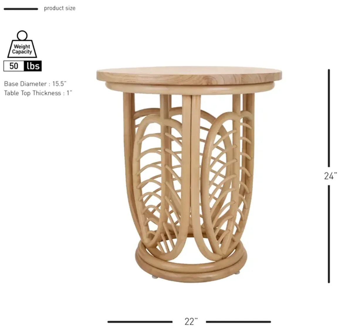 Ayra Rattan Side/End Table w/ Wood Top, Natural