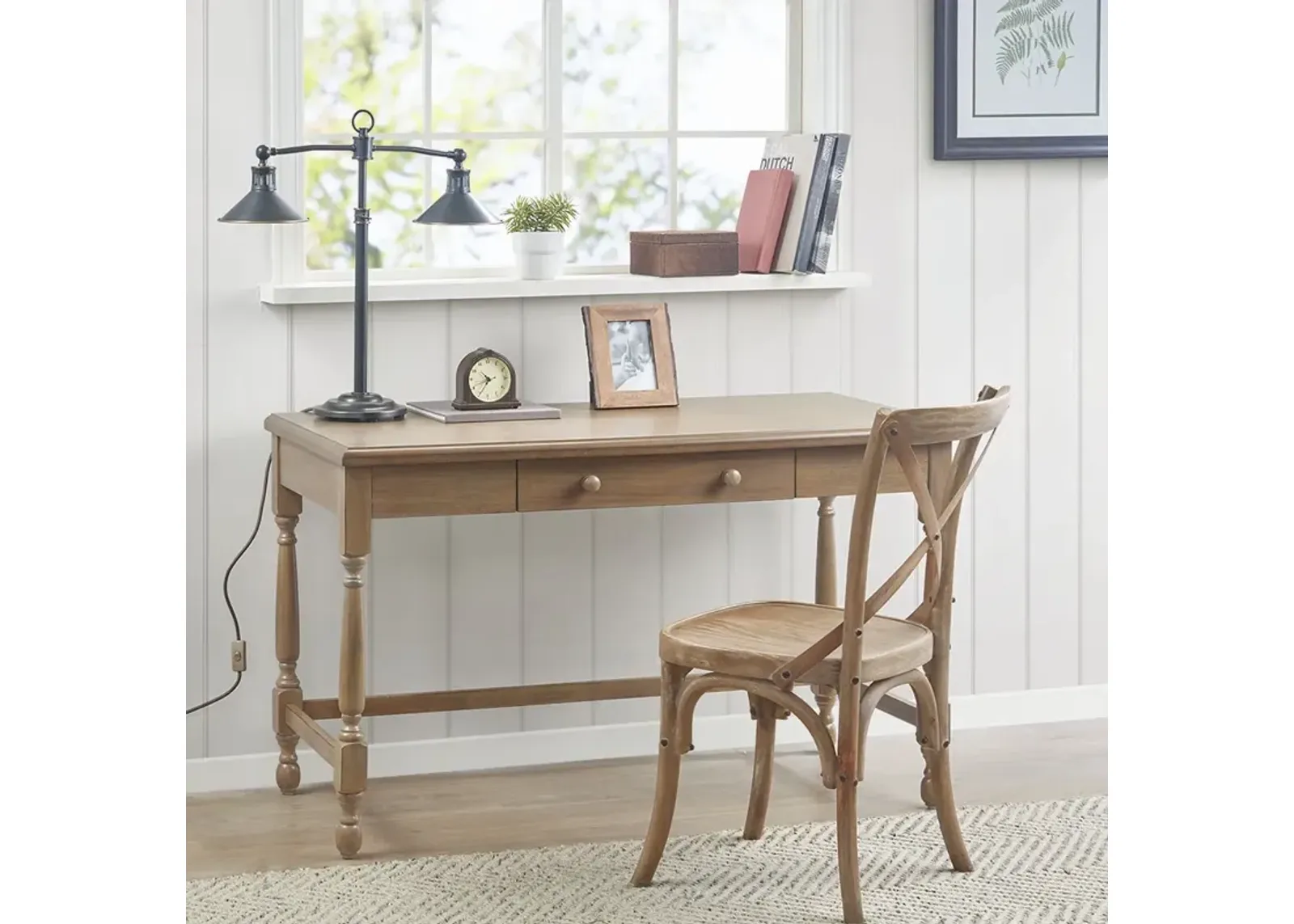 Martha Stewart Tabitha Natural Solid Wood Desk with 1 Drawer and turned legs