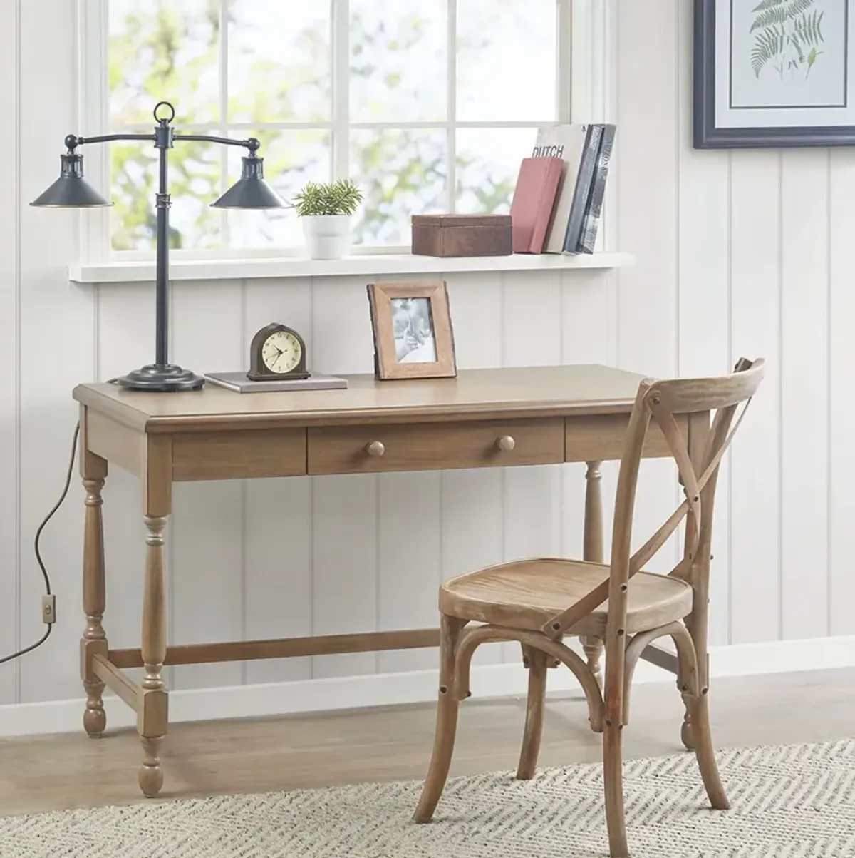 Martha Stewart Tabitha Natural Solid Wood Desk with 1 Drawer and turned legs