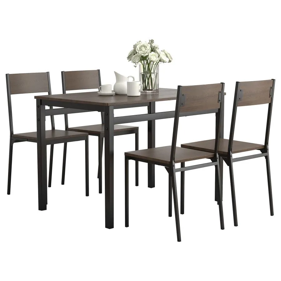 Lana 5-piece Rectangular Dining Table Set Dark Brown and Matte Black