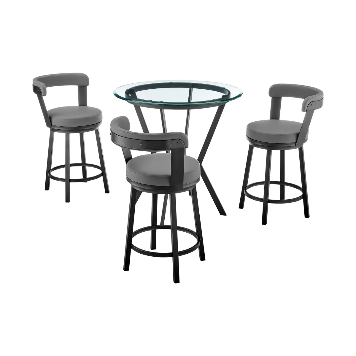 Naomi and Bryant 4-Piece Counter Height Dining Set in Black Metal and Grey Faux Leather