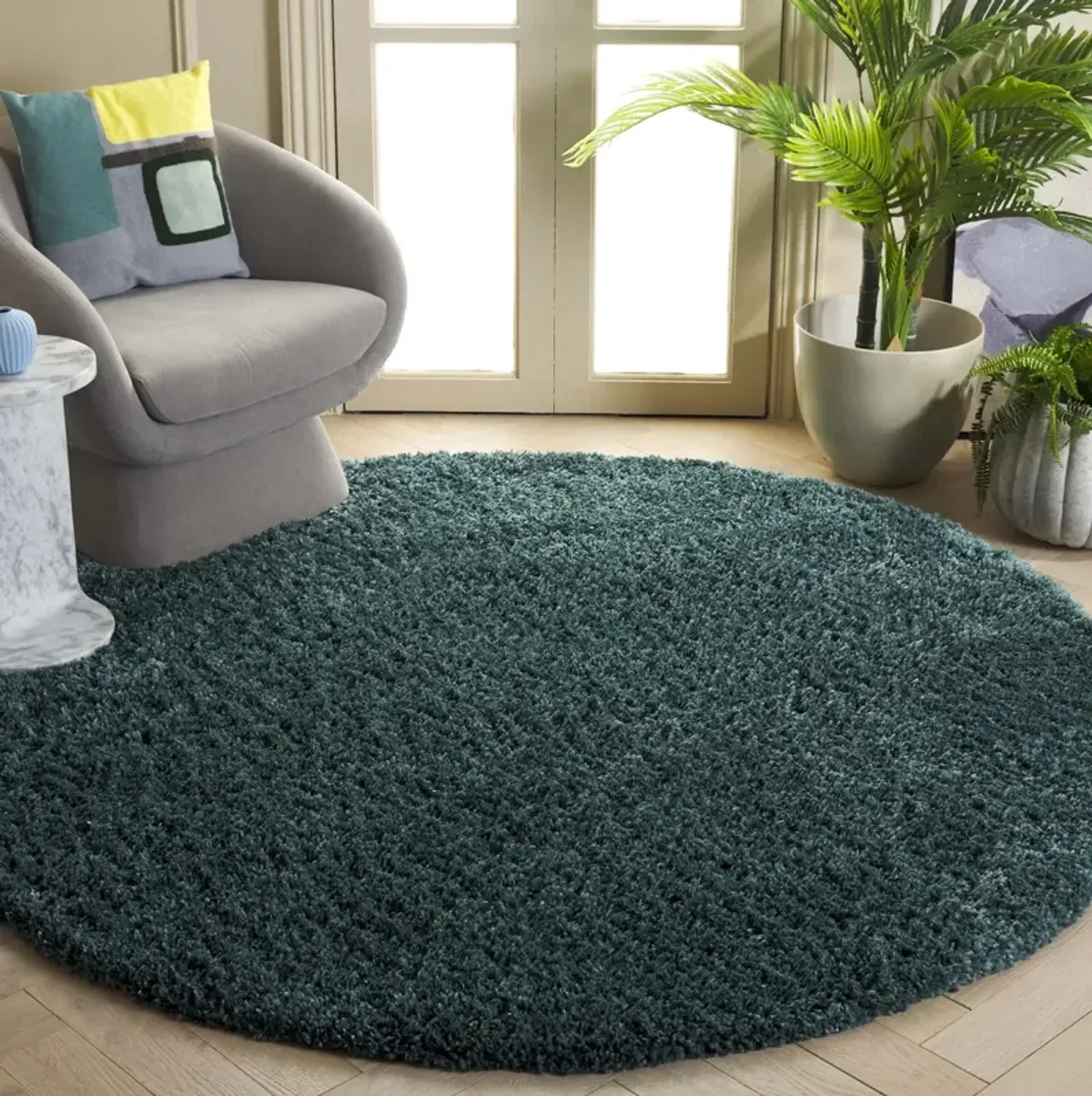 FONTANA SHAG 800 DARK GREEN 6'-7' x 6'-7' Round Round Rug