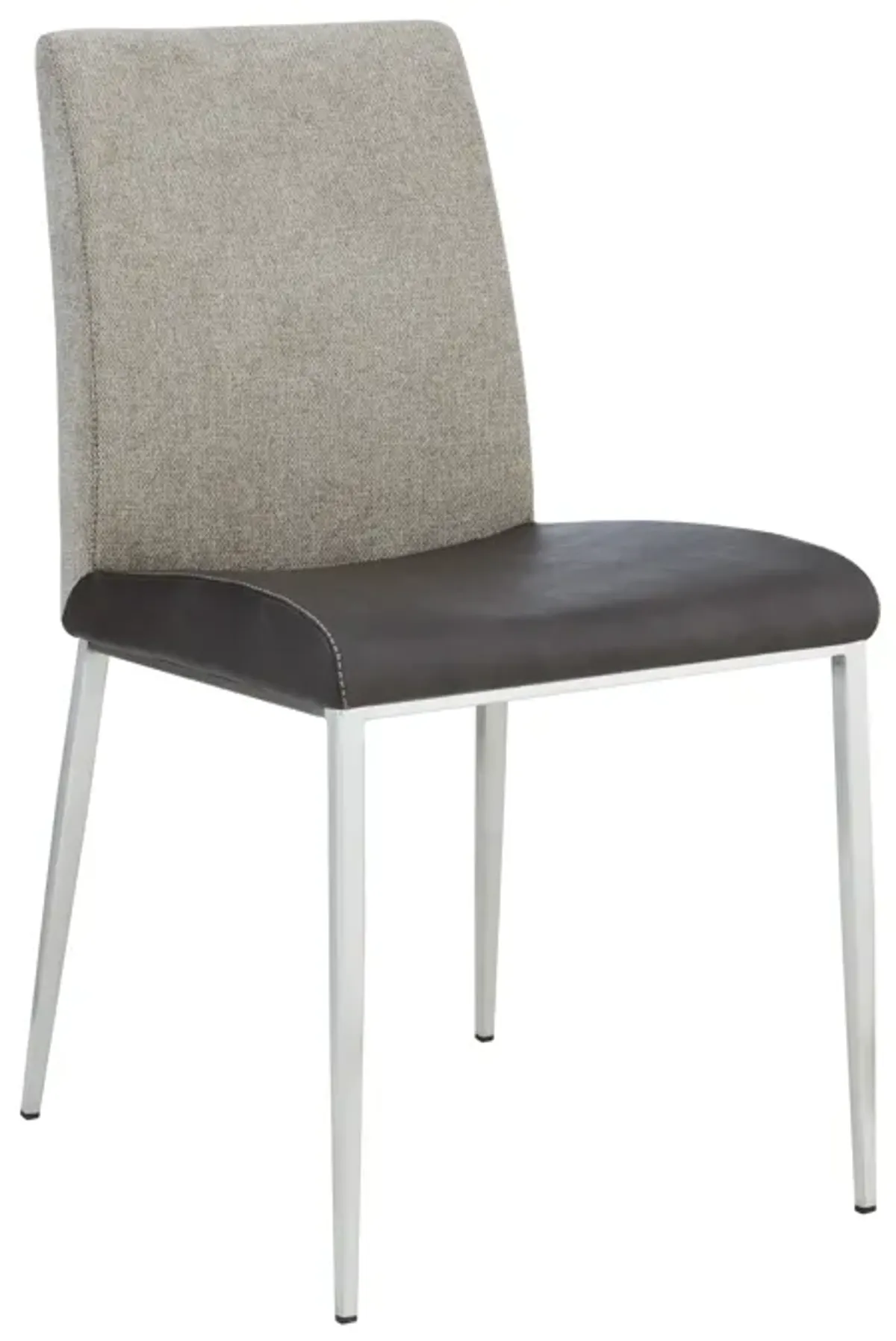 Rasmus Side Chair with Dark Gray Leatherette and Light Brown Fabric with Brushed Stainless Steel Legs - Set of 2