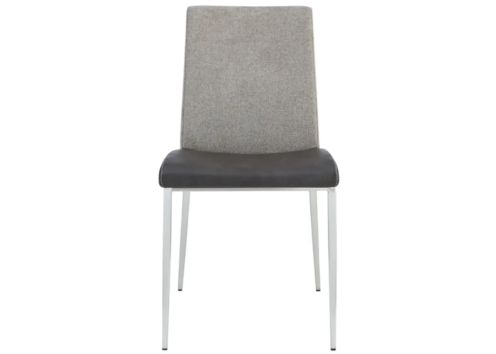 Rasmus Side Chair with Dark Gray Leatherette and Light Brown Fabric with Brushed Stainless Steel Legs - Set of 2